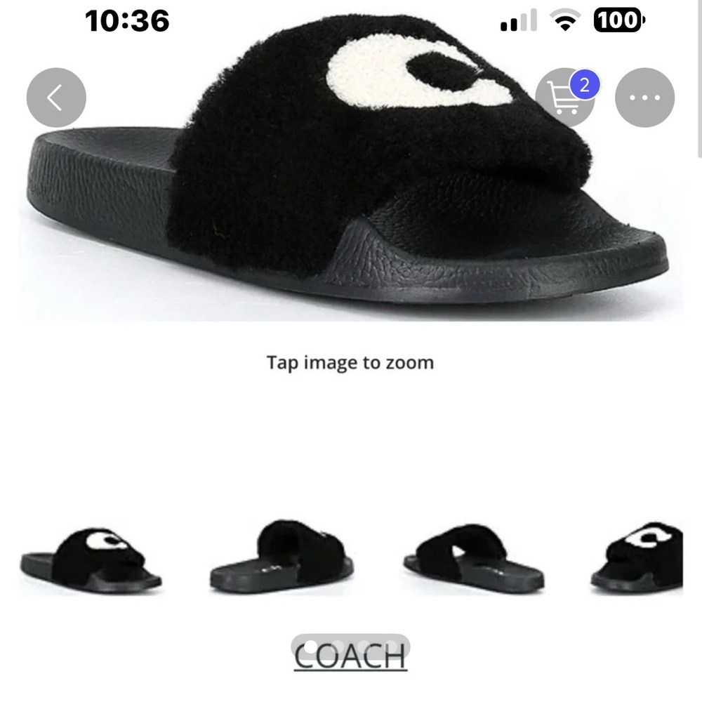Coach Black and White Fuzzy Sandals